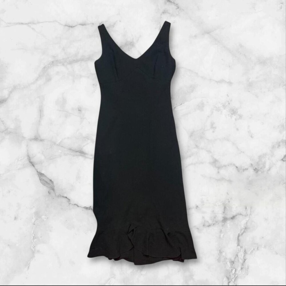 Vintage Evan Piccone Black Midi Dress with Ruffled Hem